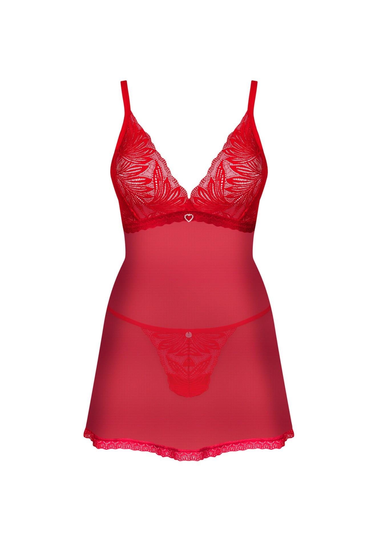 Babydoll i stringi Chilisa – czerwone, koronka, M/L — zdjęcie 5