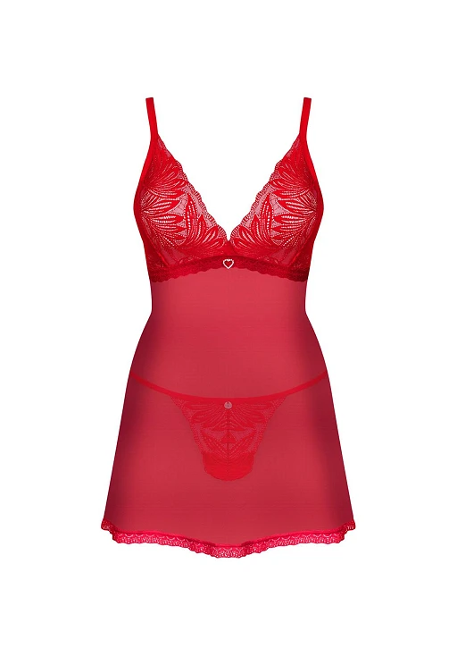 Babydoll i stringi Chilisa – czerwone, koronka, M/L — zdjęcie 5
