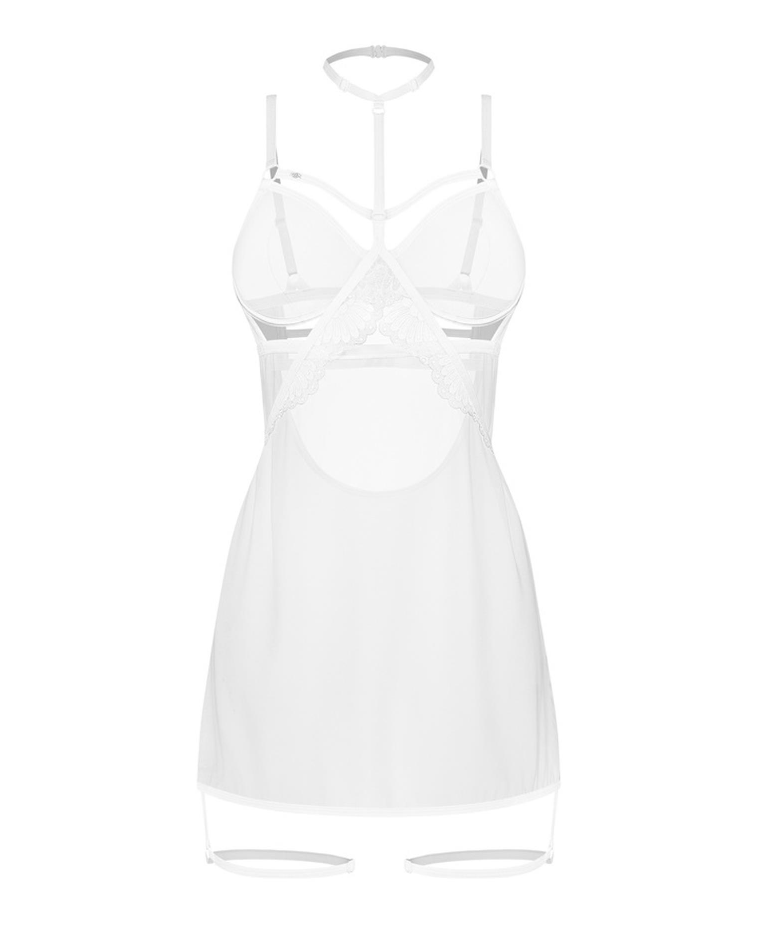 Koszulka – biała, przejrzysta, choker i paski na uda, L/XL — zdjęcie 2