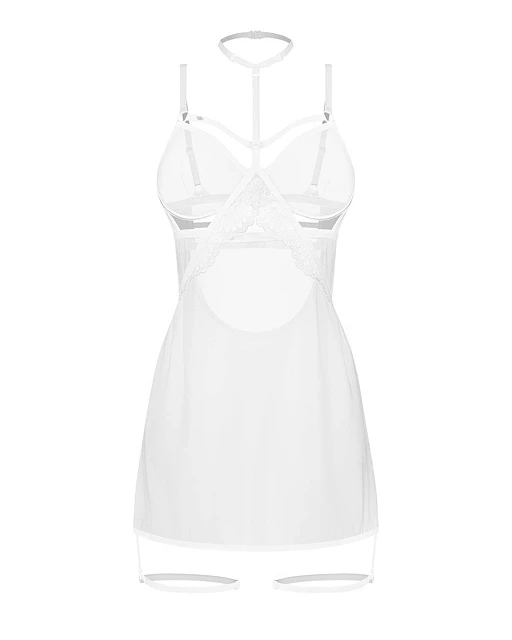 Koszulka – biała, przejrzysta, choker i paski na uda, L/XL — zdjęcie 2