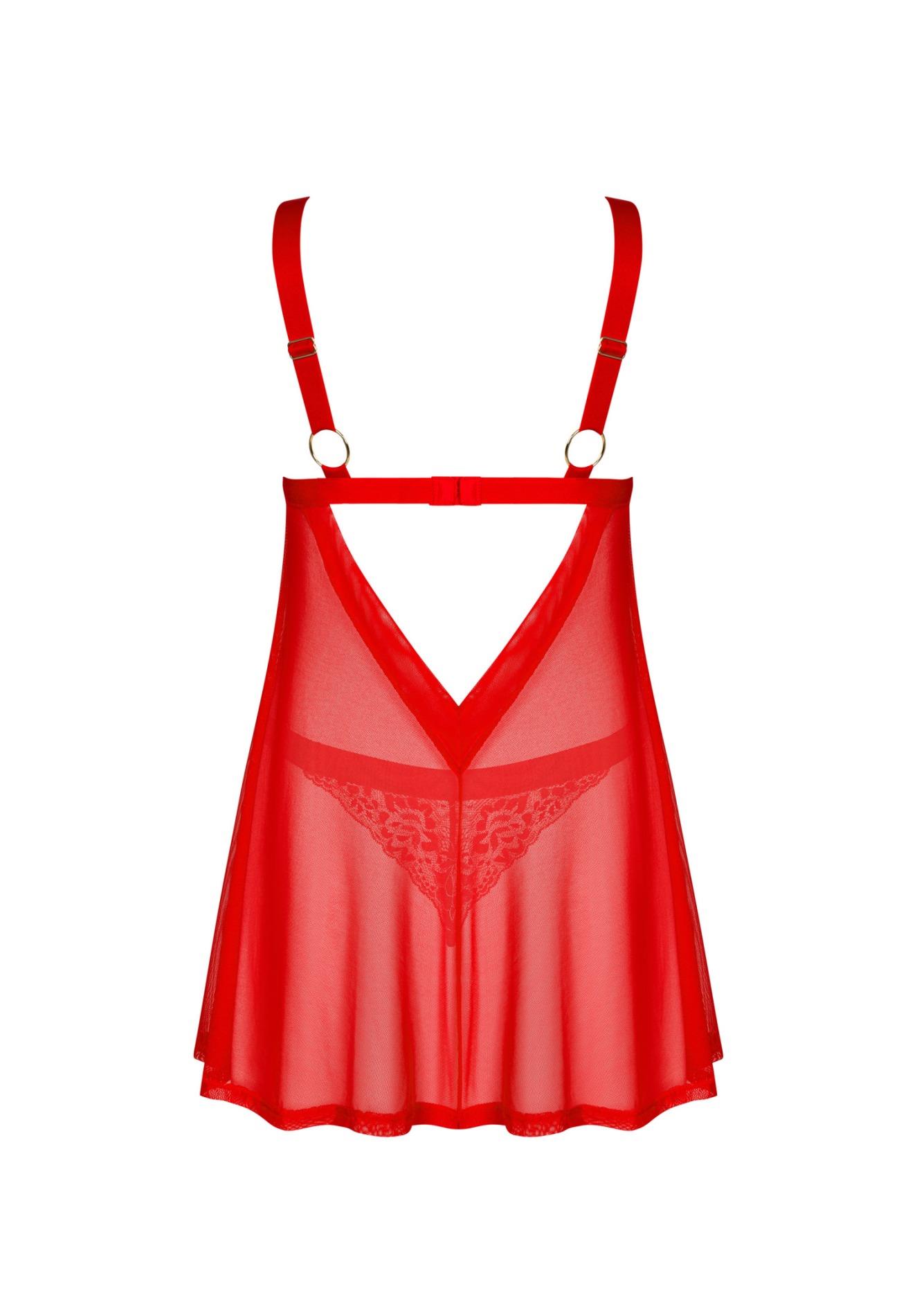 Babydoll i stringi – czerwone, koronka i zwiewny tiul, XS/S — zdjęcie 6