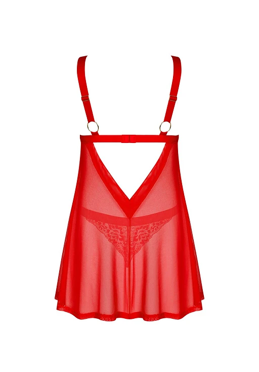 Babydoll i stringi – czerwone, koronka i zwiewny tiul, XS/S — zdjęcie 6