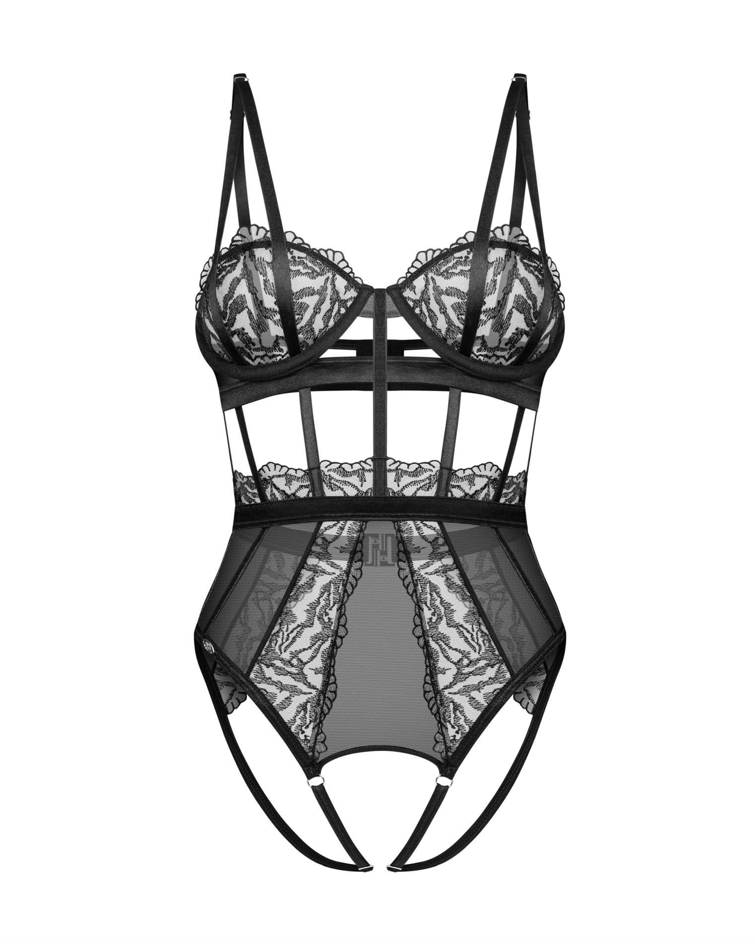 Body – czarne, koronkowe, otwarty krok, L/XL — zdjęcie 2
