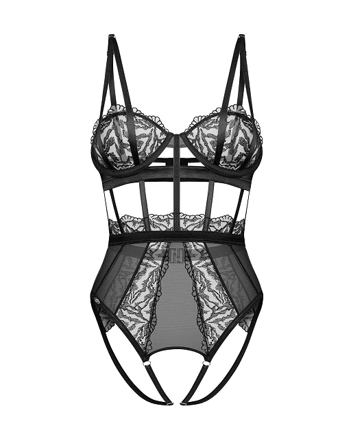 Body – czarne, koronkowe, otwarty krok, L/XL — zdjęcie 2