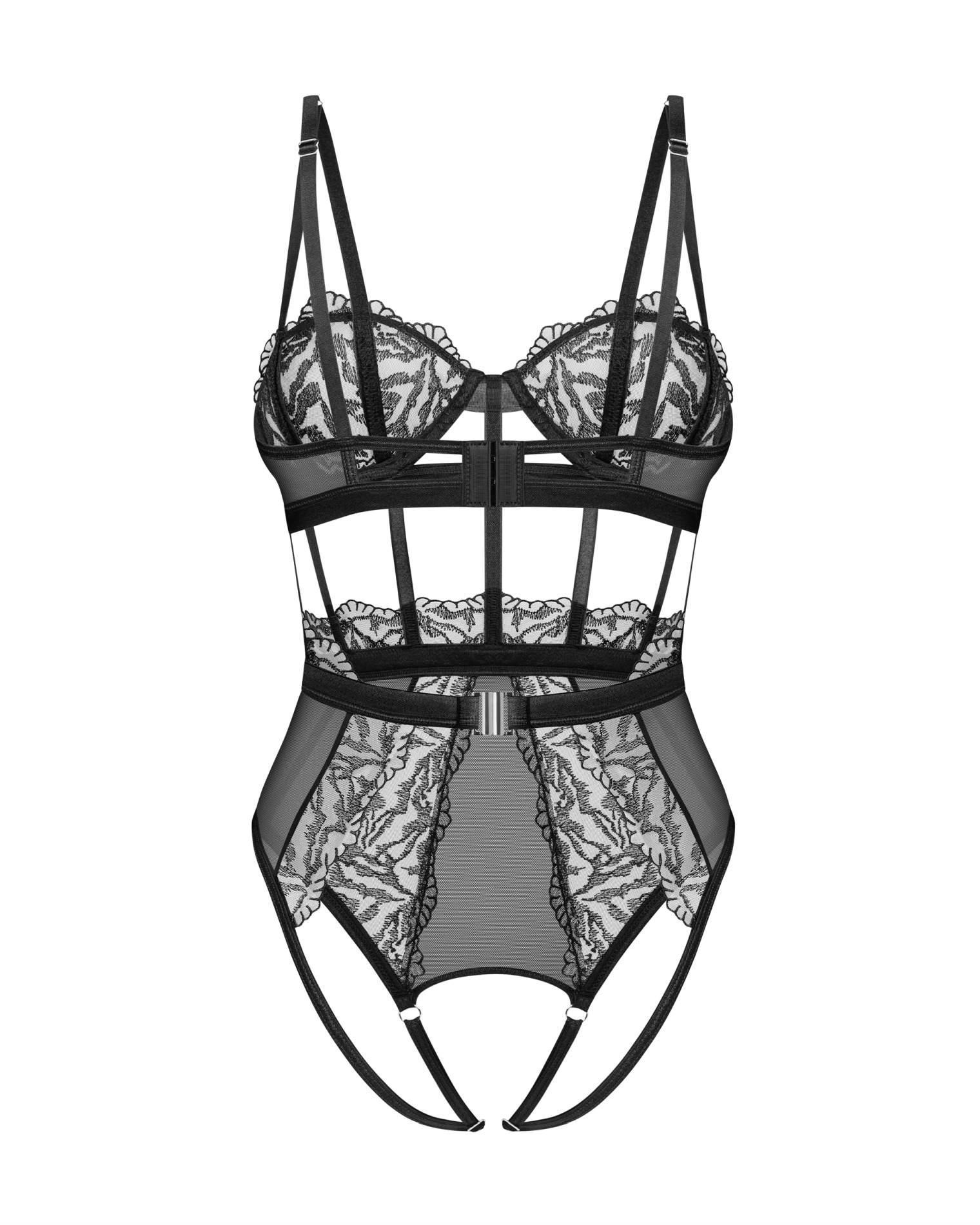 Body – czarne, koronkowe, otwarty krok, L/XL — zdjęcie 3