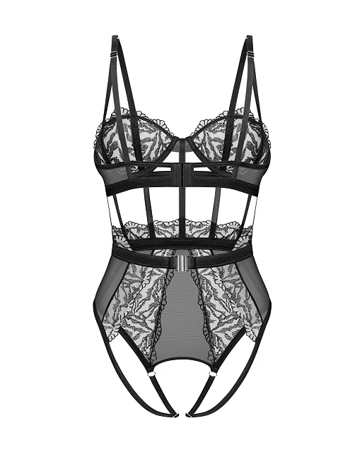 Body – czarne, koronkowe, otwarty krok, L/XL — zdjęcie 3