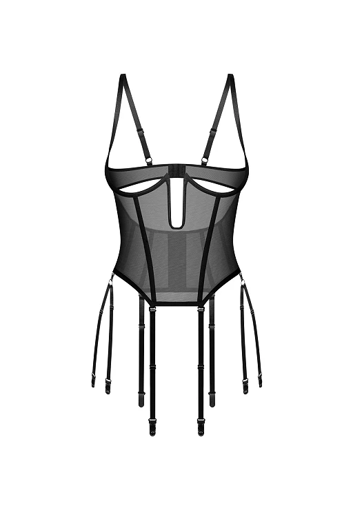 Gorset Euphori – czarny, półprzezroczysty, otwarte miseczki, L/XL — zdjęcie 3
