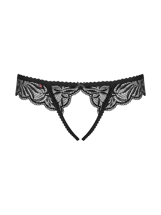 Stringi – czarne, koronkowe, otwarty krok, S/M — zdjęcie 7