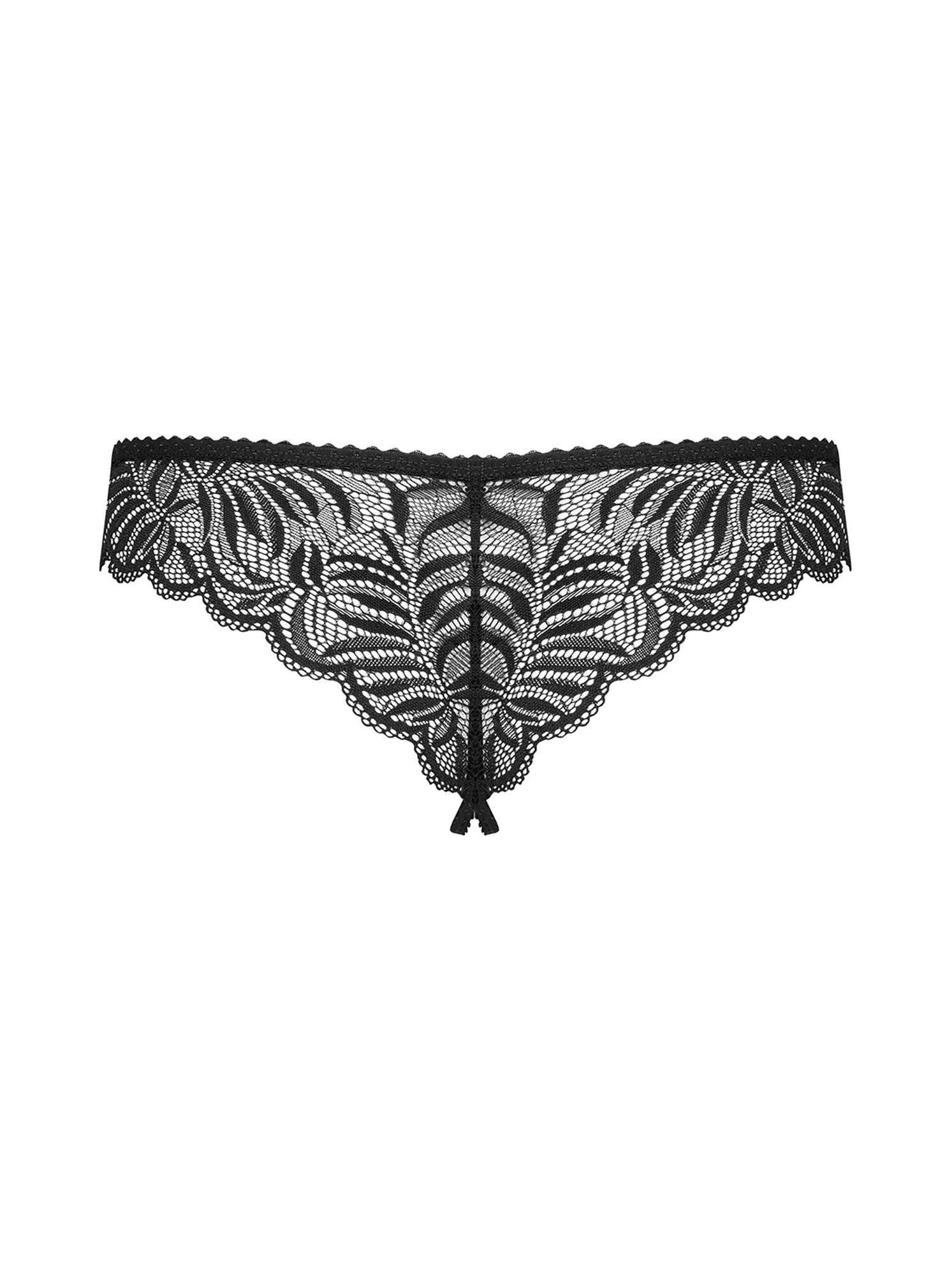 Stringi – czarne, koronkowe, otwarty krok, S/M — zdjęcie 8