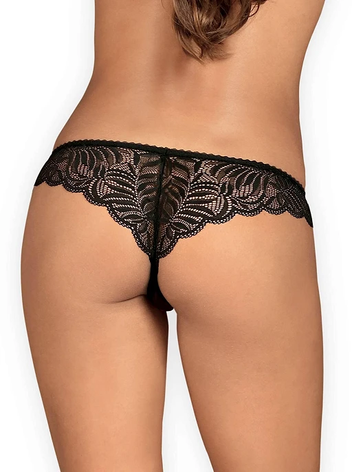 Stringi Contica – czarne, koronkowe, otwarty krok, L/XL — zdjęcie 4