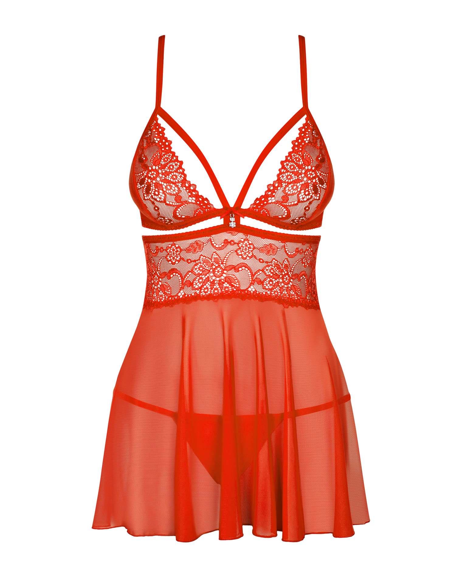 Babydoll 838-BAB-3 i stringi – czerwone, koronka, XXL — zdjęcie 4