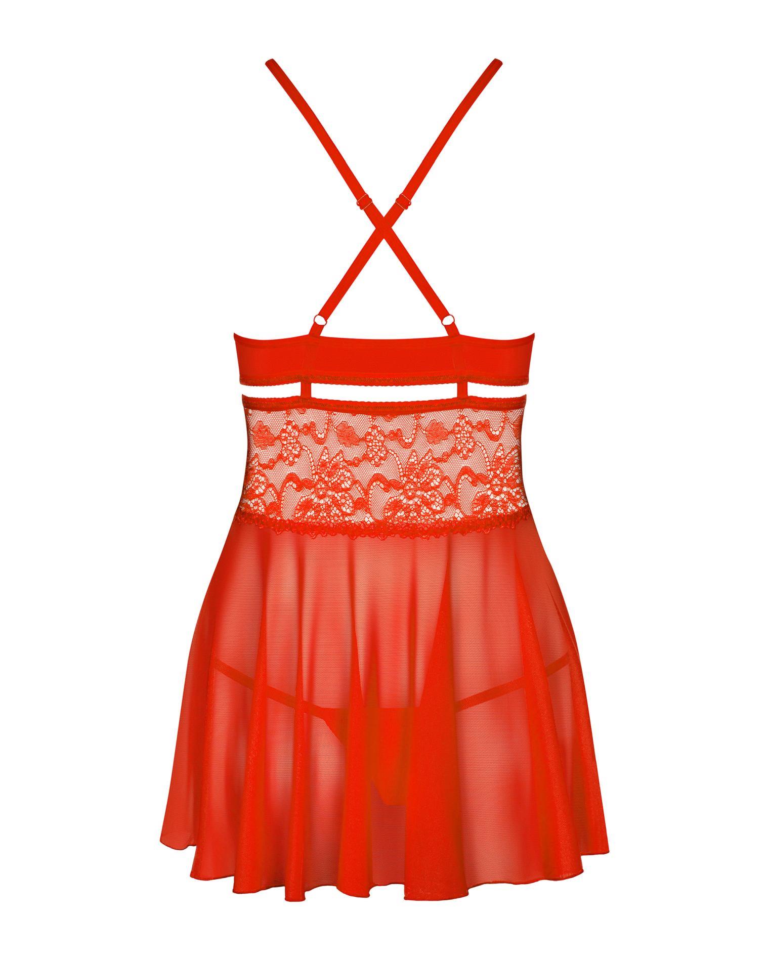 Babydoll 838-BAB-3 i stringi – czerwone, koronka, XXL — zdjęcie 5