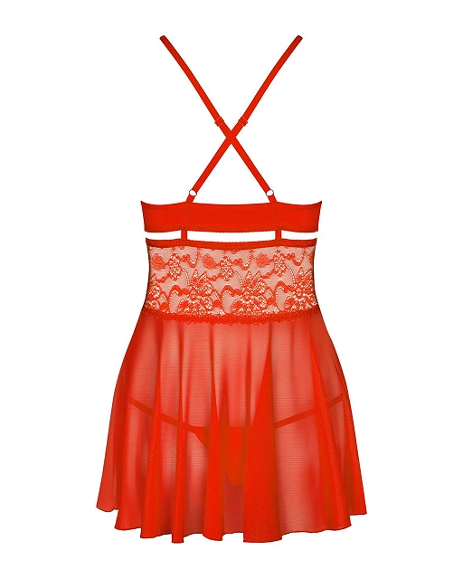 Babydoll 838-BAB-3 i stringi – czerwone, koronka, XXL — zdjęcie 5