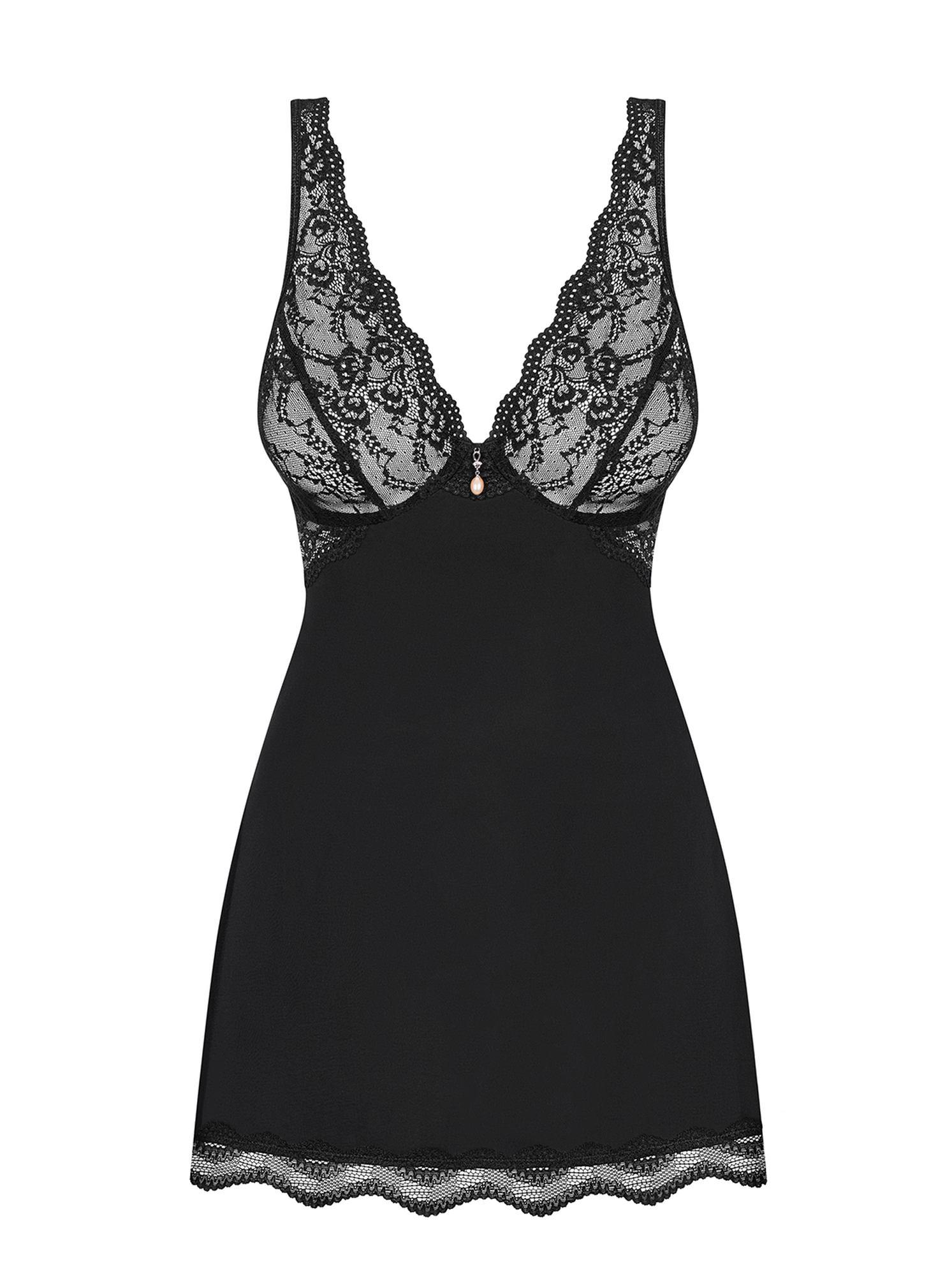 Babydoll i stringi Luvae – czarne, koronka, L/XL — zdjęcie 5