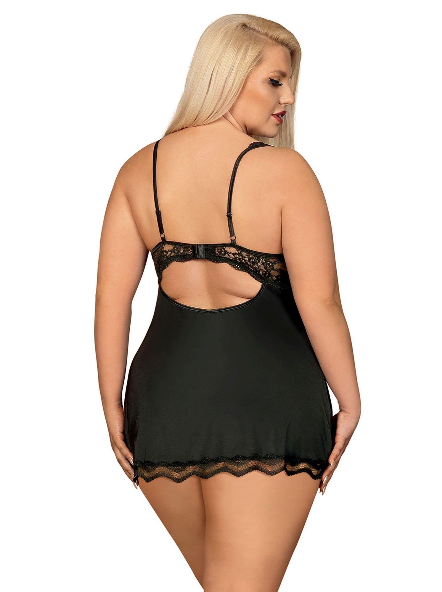Babydoll i stringi Luvae – czarne, koronka, fiszbiny, XXL — zdjęcie 2
