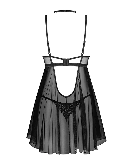 Babydoll i stringi Donarella – czarne, koronka i tiul, XS/S — zdjęcie 5