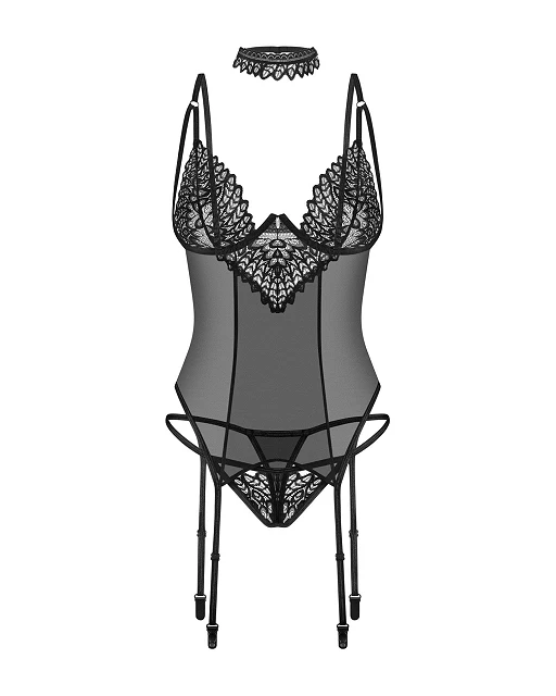 Gorset i stringi Donarella – czarne, koronka, M/L — zdjęcie 4