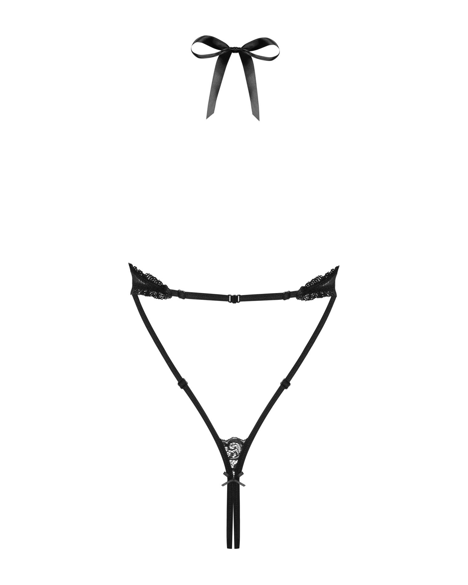 Body – czarne, siateczkowe z koronką, otwarty przód, L/XL — zdjęcie 6