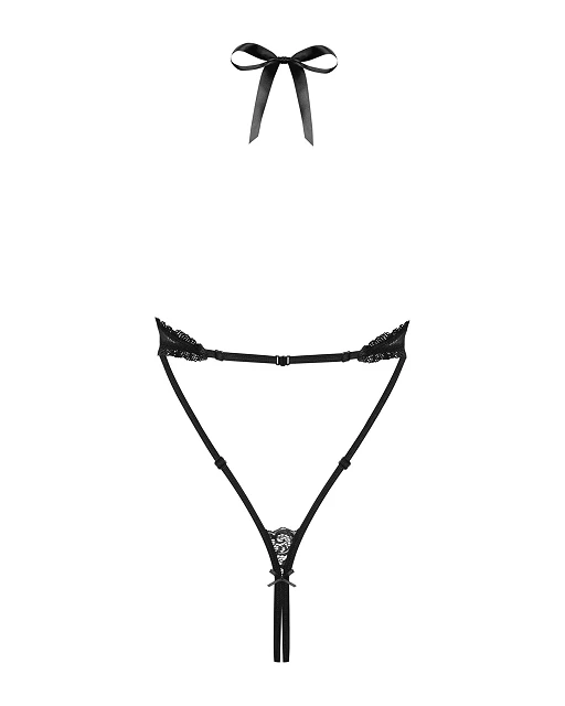 Body – czarne, siateczkowe z koronką, otwarty przód, L/XL — zdjęcie 6