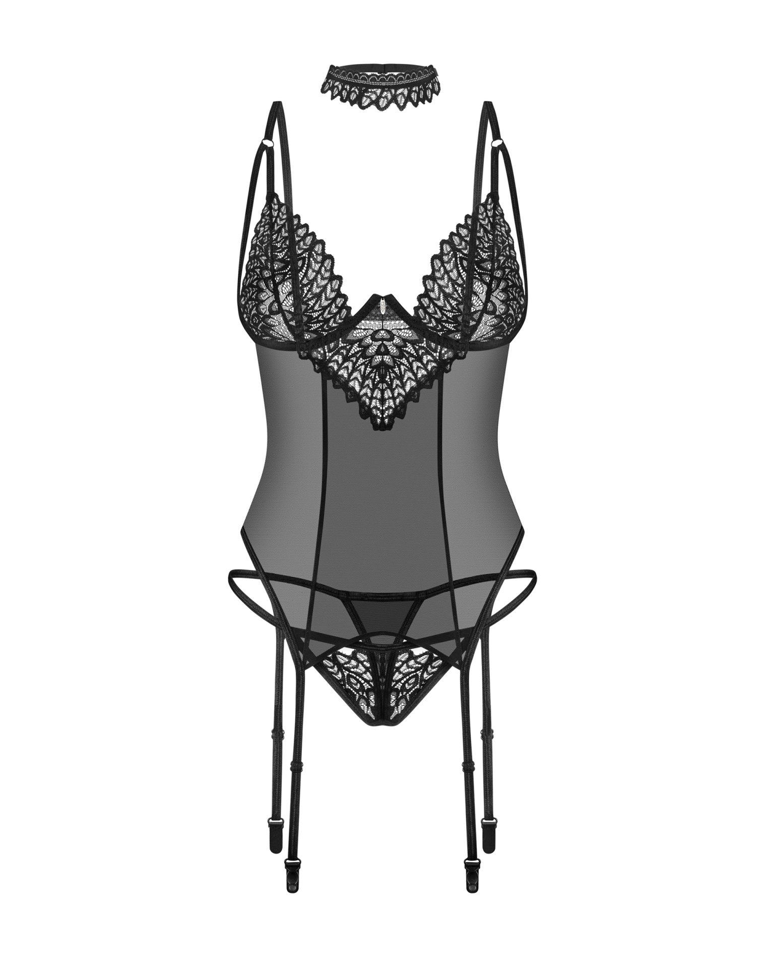 Gorset i stringi Donarella – czarne, koronka i fiszbiny, XL/2XL — zdjęcie 4