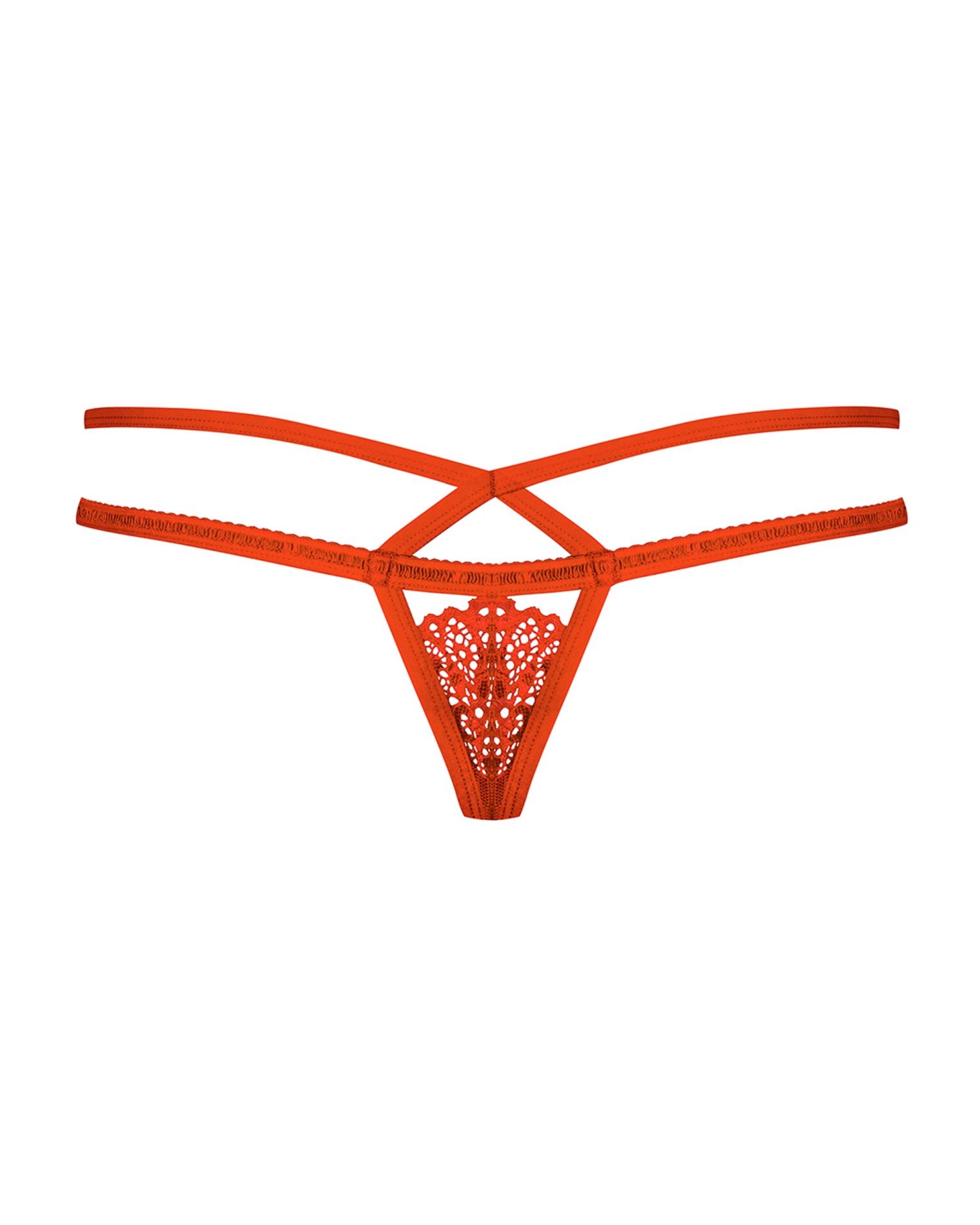 Stringi – koronkowe, podwójne paseczki, czerwone, S/M — zdjęcie 6