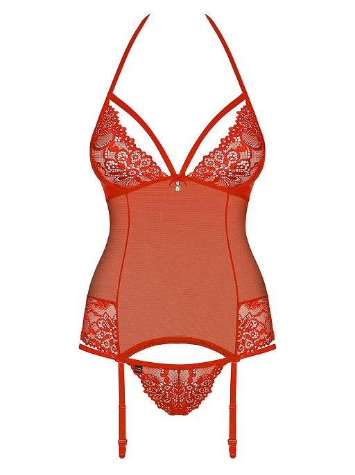 Gorset i stringi 838-COR – czerwone, koronka i siateczka, S/M — zdjęcie 5