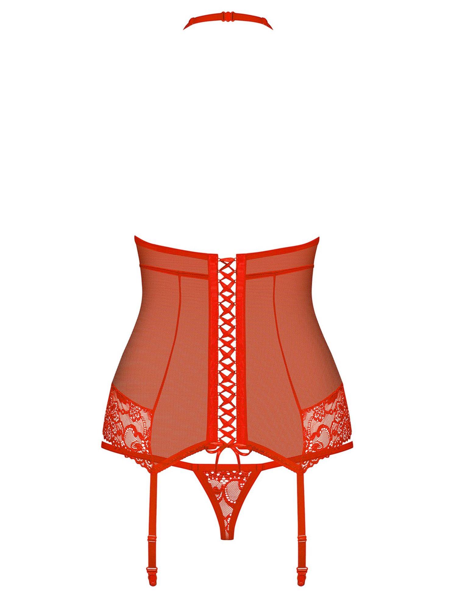 Gorset i stringi 838-COR – czerwone, koronka i siateczka, S/M — zdjęcie 6