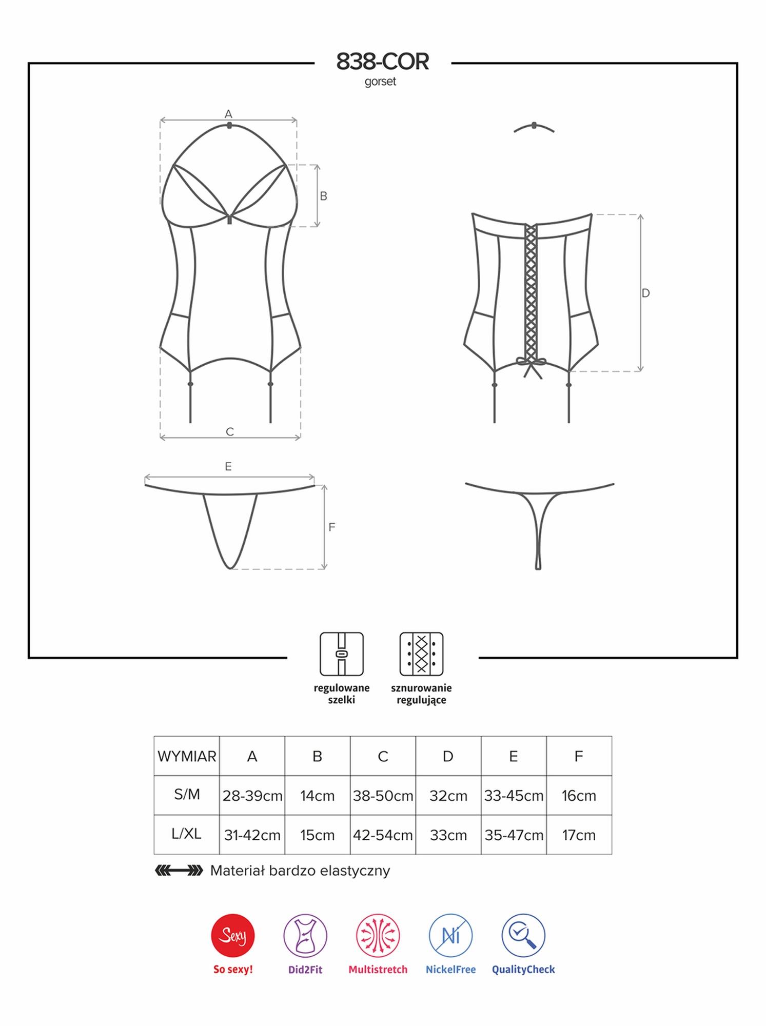 Gorset i stringi 838-COR – czerwone, koronka i siateczka, S/M — zdjęcie 7
