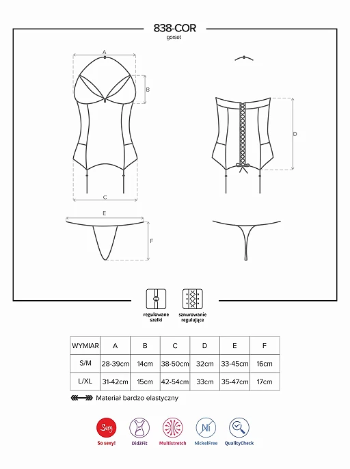 Gorset i stringi 838-COR – czerwone, koronka i siateczka, S/M — zdjęcie 7