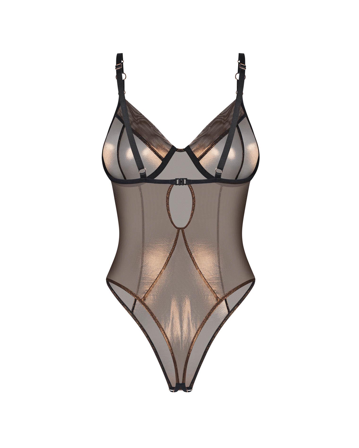 Body – złota, transparentna siateczka, otwarty krok, S/M — zdjęcie 5