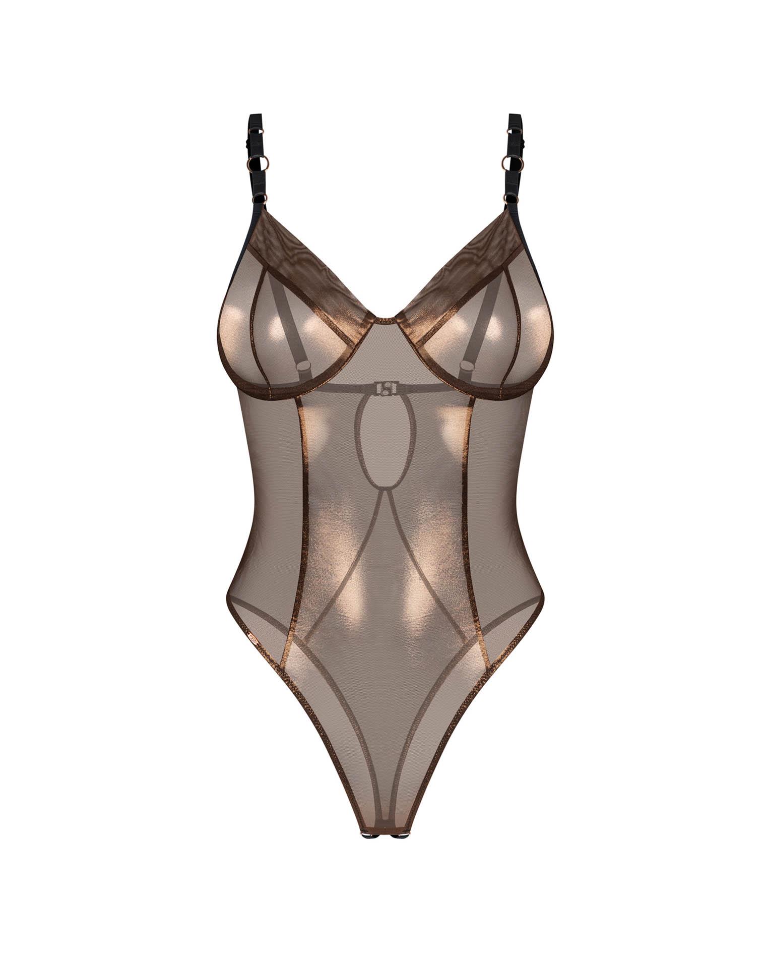 Body – złota, transparentna siateczka, otwarty krok, S/M — zdjęcie 6