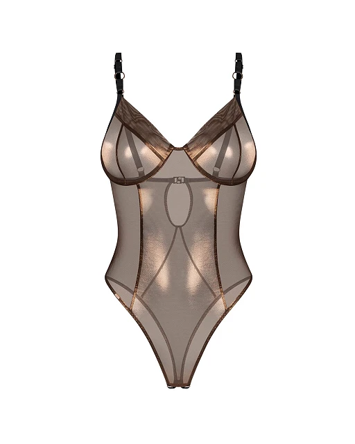 Body – złota, transparentna siateczka, otwarty krok, S/M — zdjęcie 6