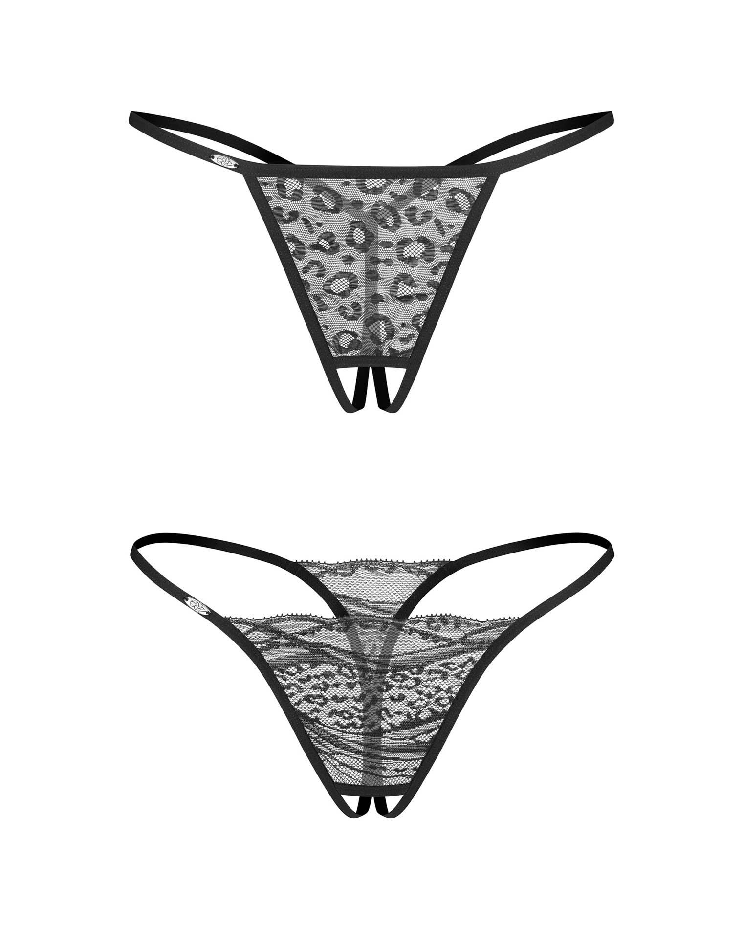Stringi – 2‑pak, otwarty krok, koronka i panterka, S/M — zdjęcie 1