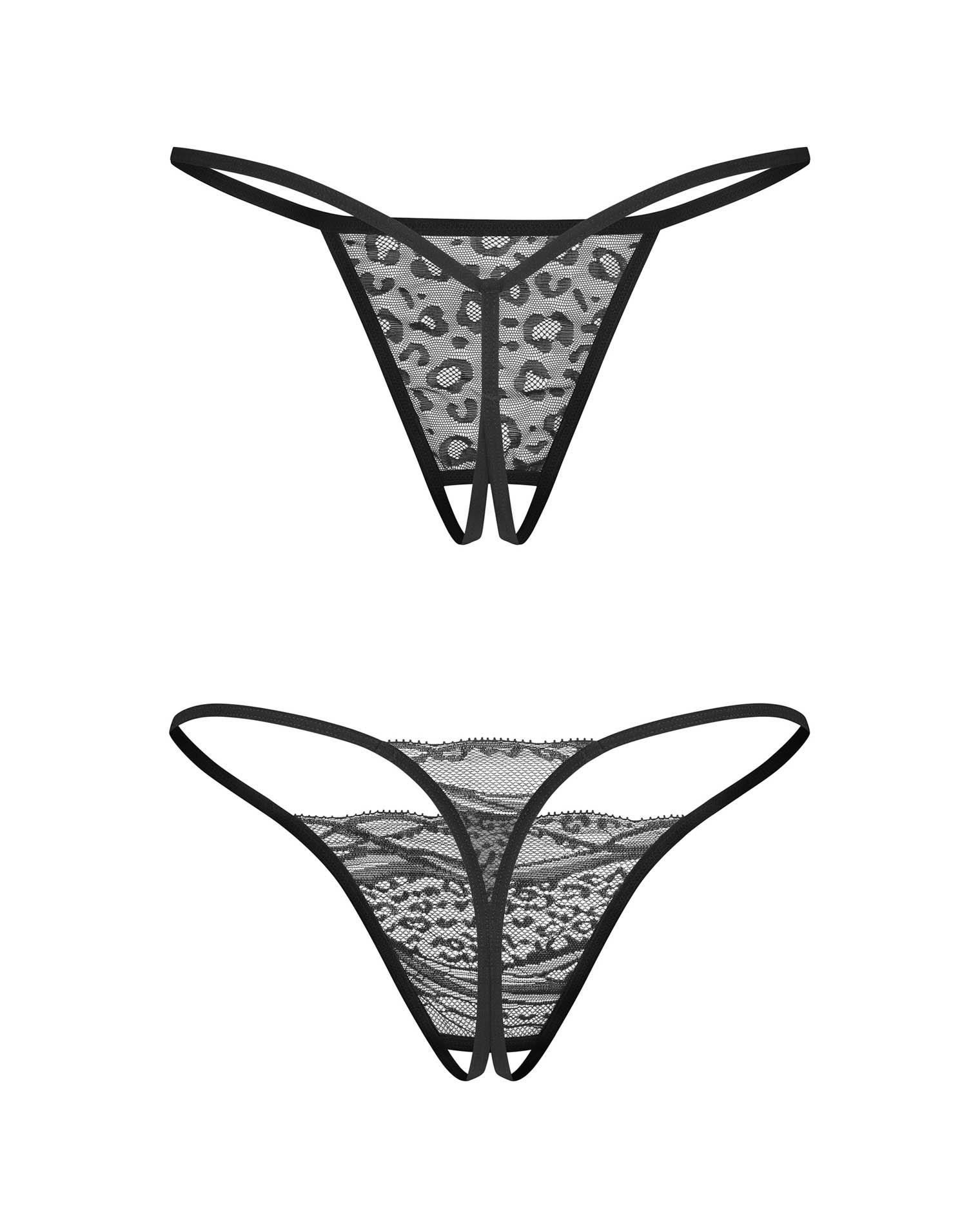 Stringi otwarte – dwupak, koronka i panterka, L/XL — zdjęcie 12