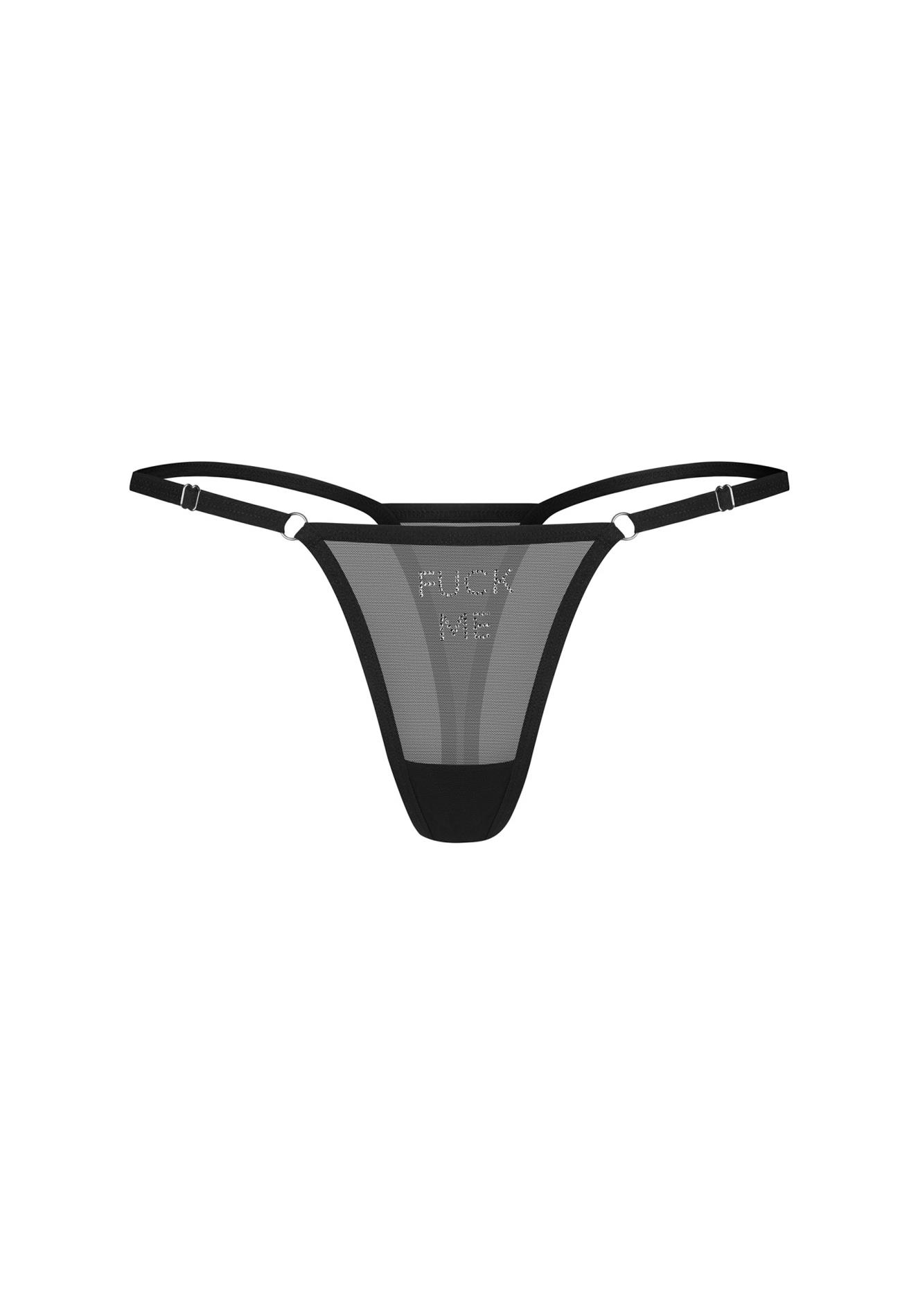 Stringi Violami – czarna siateczka, napis z cyrkonii, L/XL — zdjęcie 4