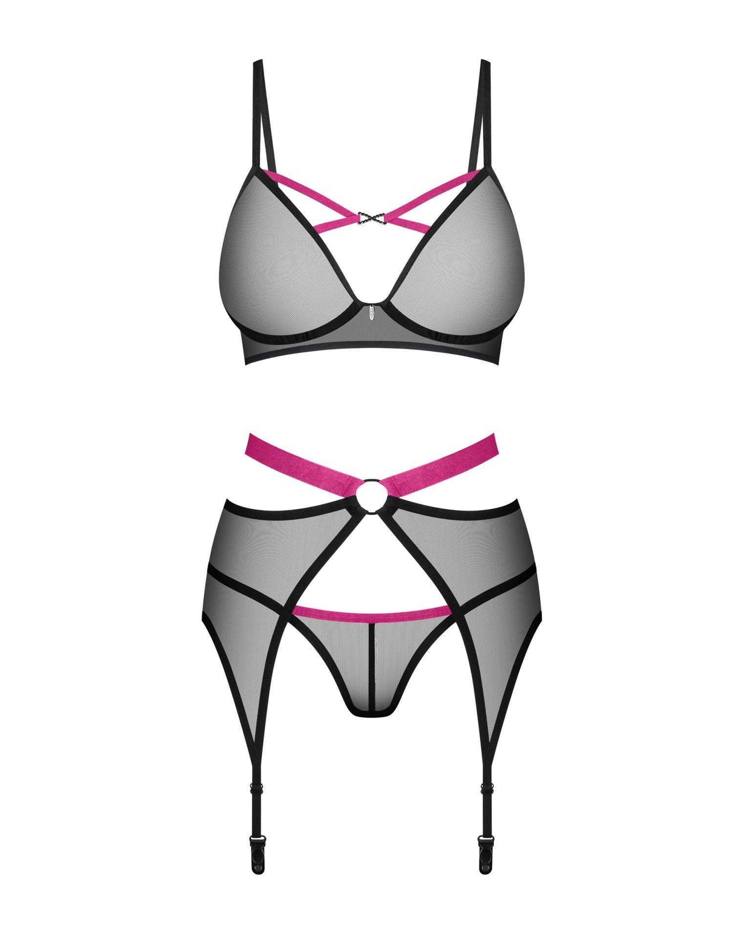 Komplet 3‑częściowy – czarna siateczka, paski, XL/2XL — zdjęcie 4