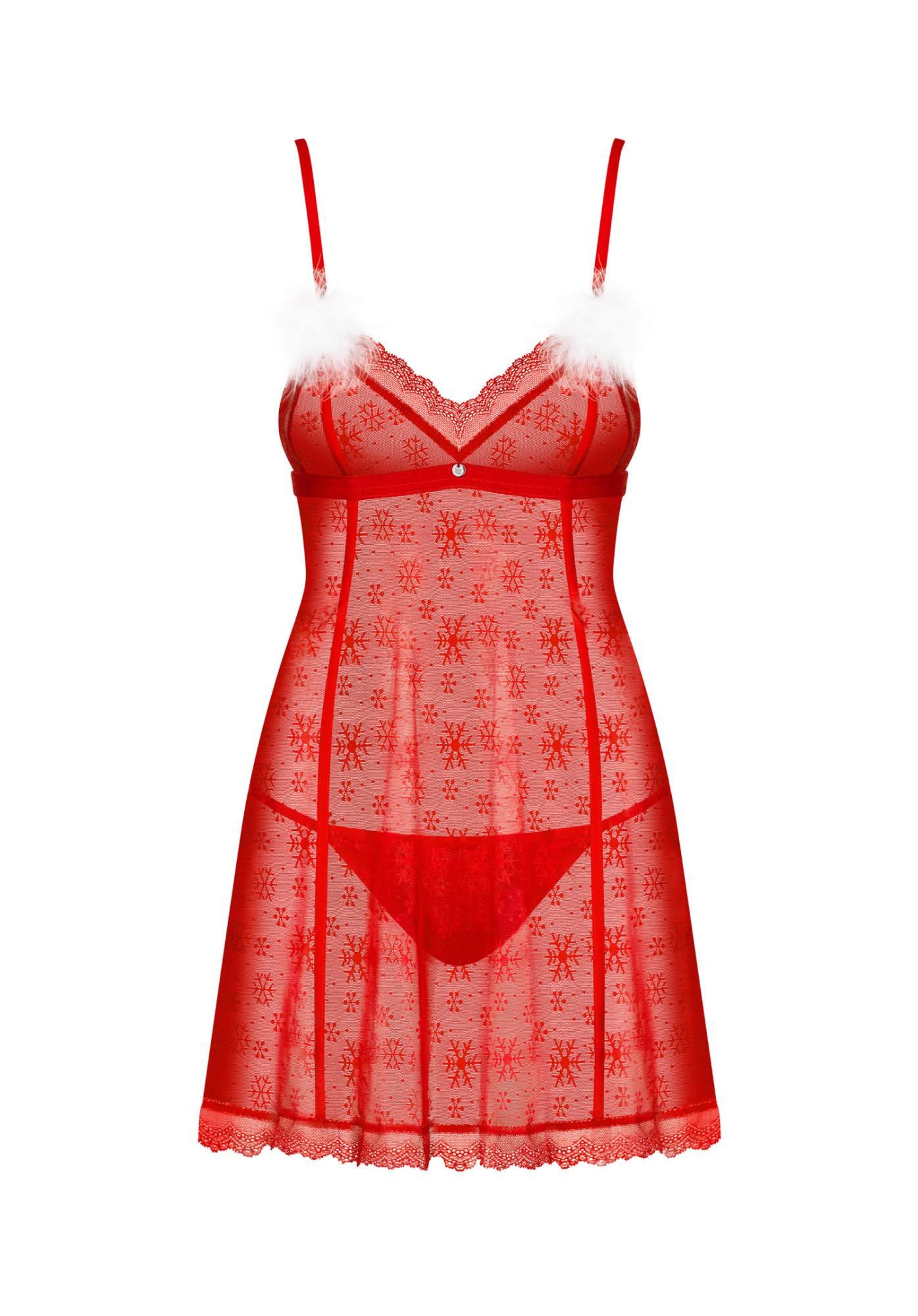 Babydoll z koronką i stringami – czerwone, świąteczne detale, XL/2XL — zdjęcie 5