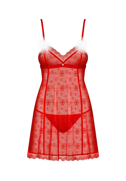 Babydoll z koronką i stringami – czerwone, świąteczne detale, XL/2XL — zdjęcie 5