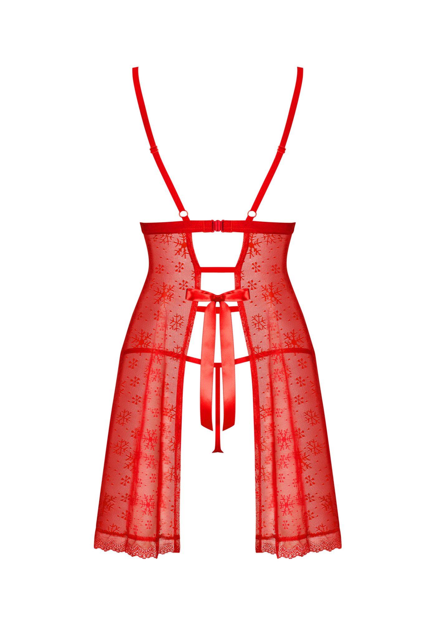 Babydoll z koronką i stringami – czerwone, świąteczne detale, XL/2XL — zdjęcie 6