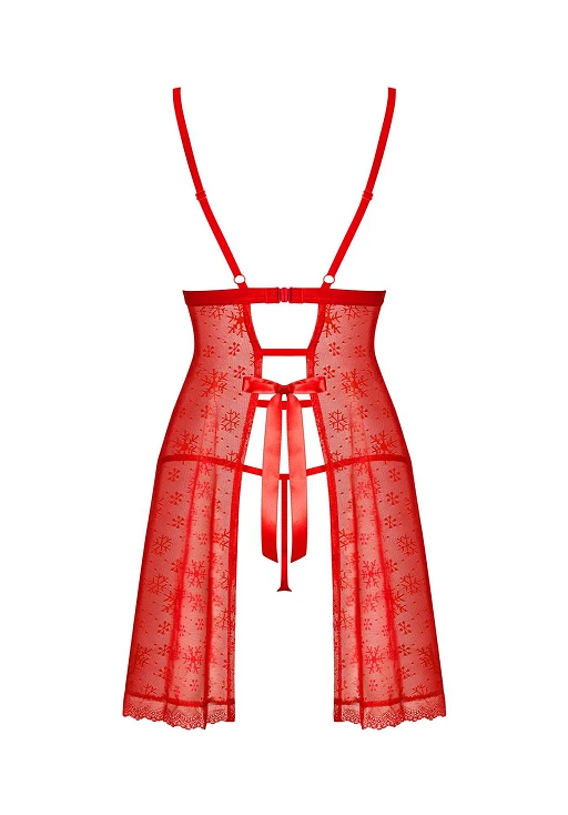 Babydoll z koronką i stringami – czerwone, świąteczne detale, XL/2XL — zdjęcie 6