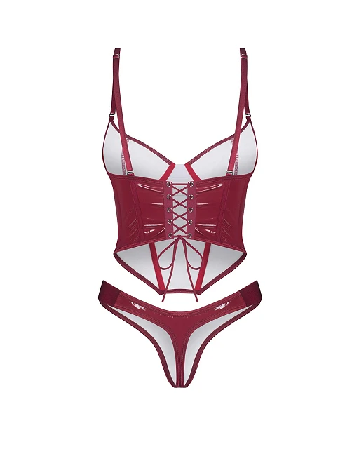 Gorset i stringi – lakierowane, sznurowane plecy, S/M — zdjęcie 6