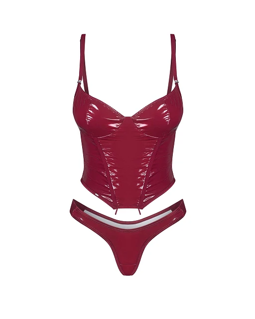 Gorset i stringi – lakierowane, sznurowane plecy, S/M — zdjęcie 7