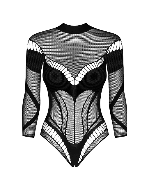Body – czarne, siateczkowe, geometryczne wzory, S/M/L — zdjęcie 5