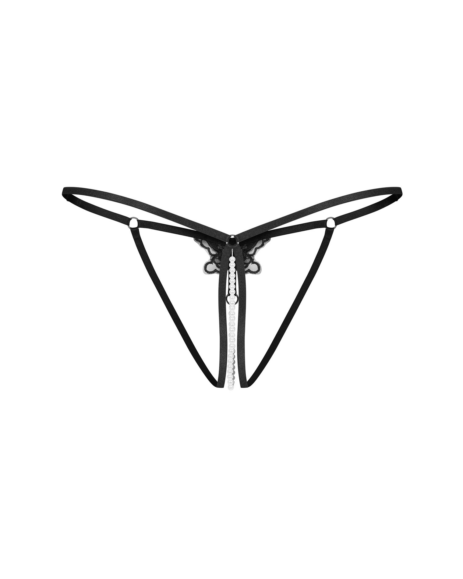 Stringi – otwarty krok, czarne z aplikacją, L/XL — zdjęcie 8