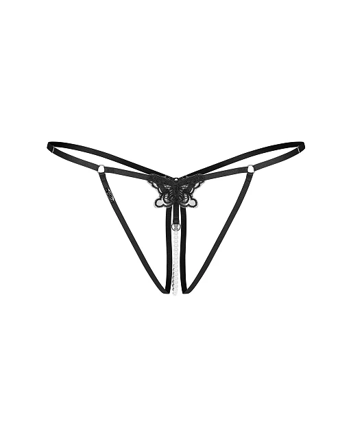 Stringi – otwarty krok, czarne z aplikacją, L/XL — zdjęcie 9