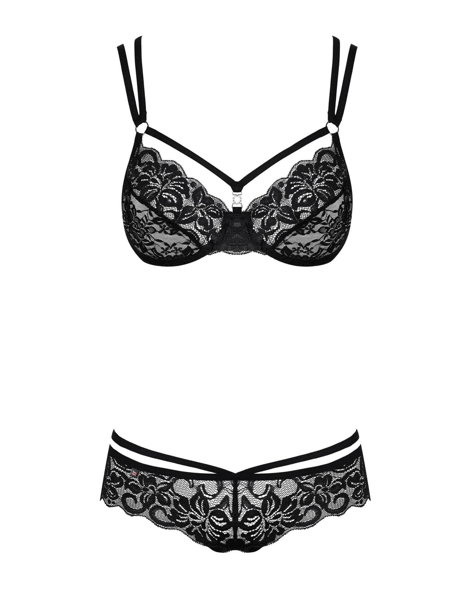 Komplet 2‑częściowy 860‑SET – czarny, koronka, S/M — zdjęcie 5