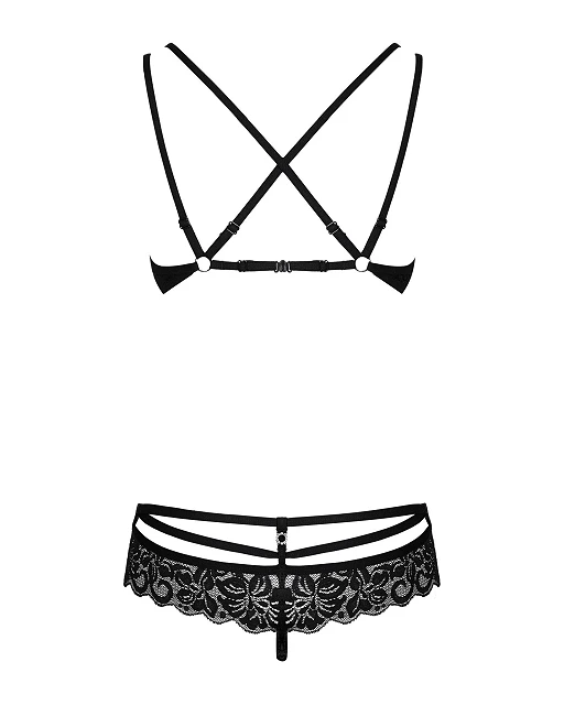 Komplet 2‑częściowy 860-SET – czarny, koronka i paseczki, L/XL — zdjęcie 6