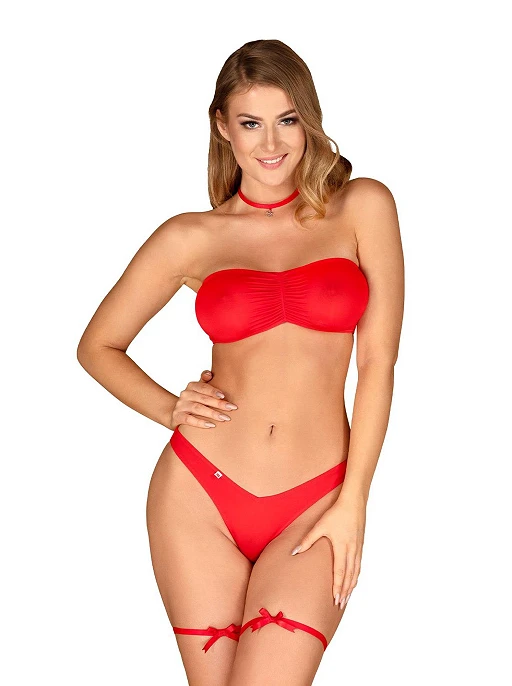 Komplet bielizny Kissmas – czerwony, elastyczny, L/XL