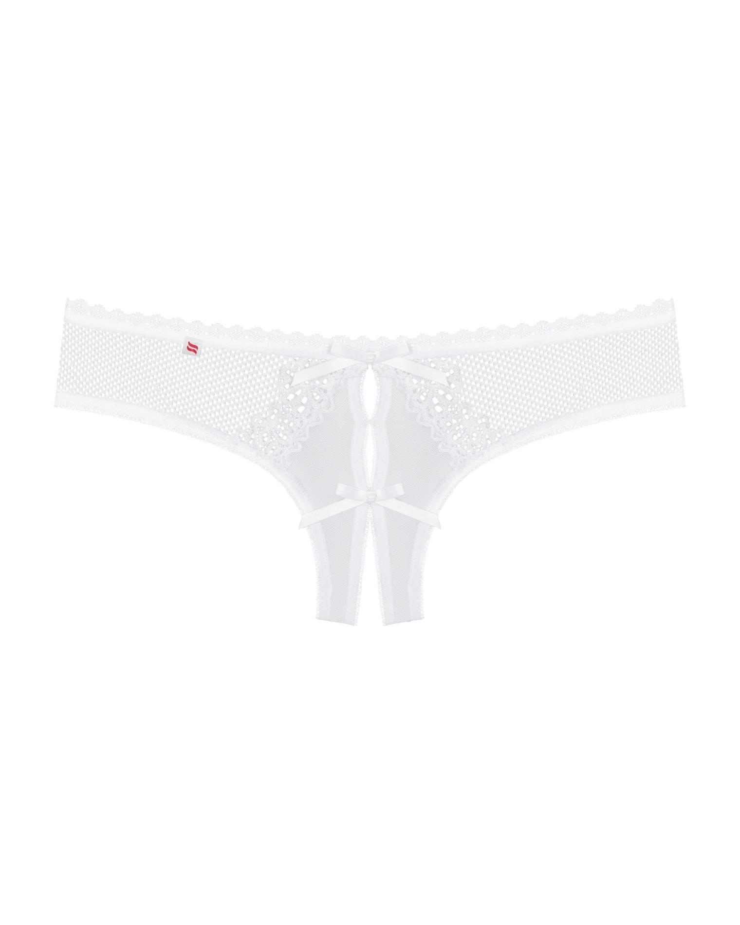 Stringi – białe, koronkowe, otwarty krok, L/XL — zdjęcie 4