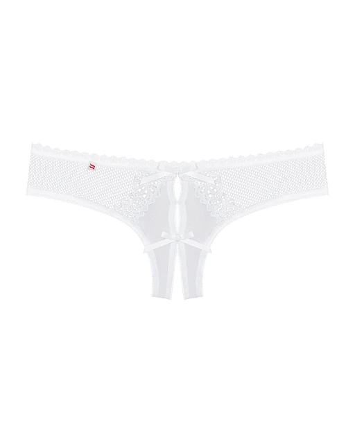 Stringi – białe, koronkowe, otwarty krok, L/XL — zdjęcie 4